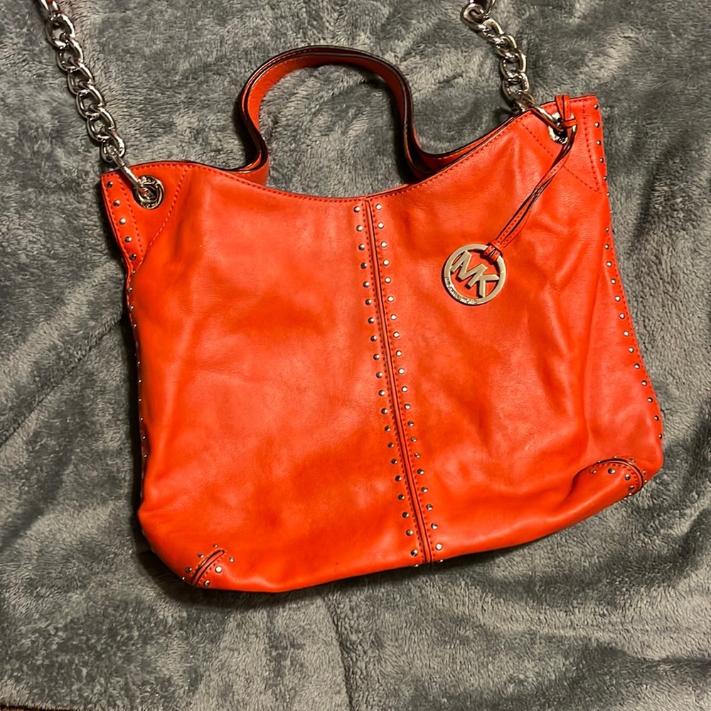 Beautiful red and silver hardware large satchel